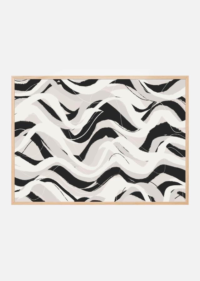 White Black Waves Pattern Square Plakat