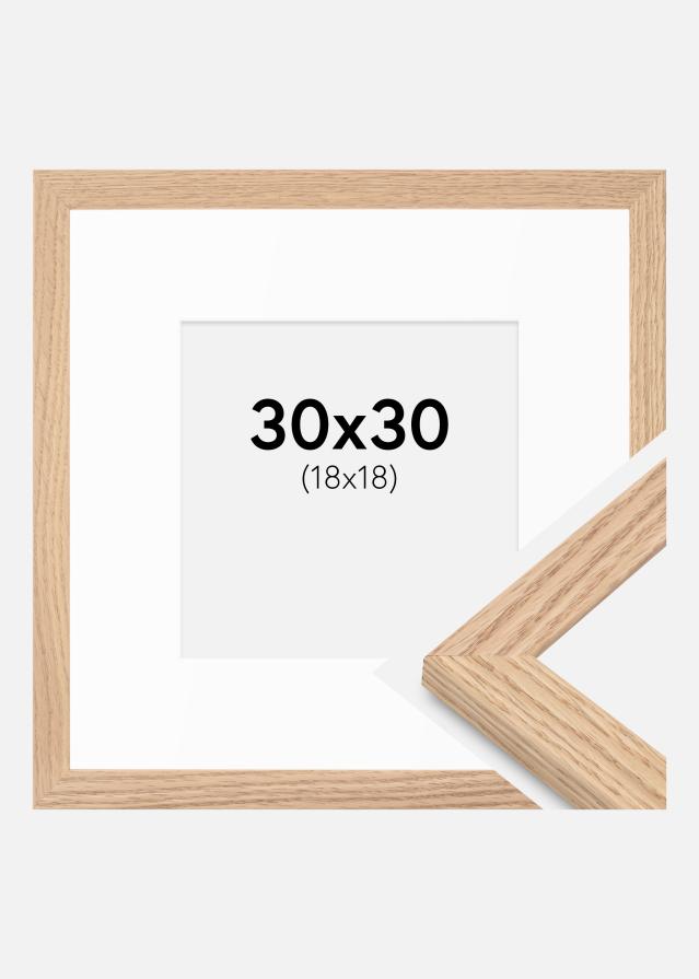 Raam Tidlös Täispuit Tamm 30x30 cm - Passepartout Valge 19x19 cm