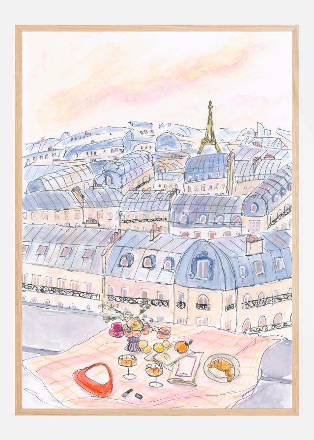 Parisian Rooftop Picnic With Eiffel Tower Views Plakat