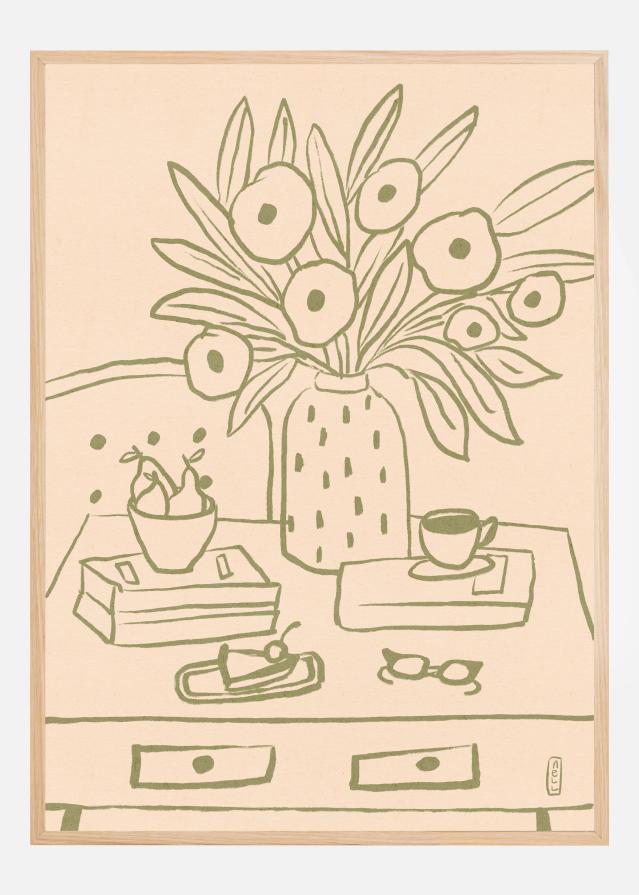 My Desk Still Life Line Art Plakat