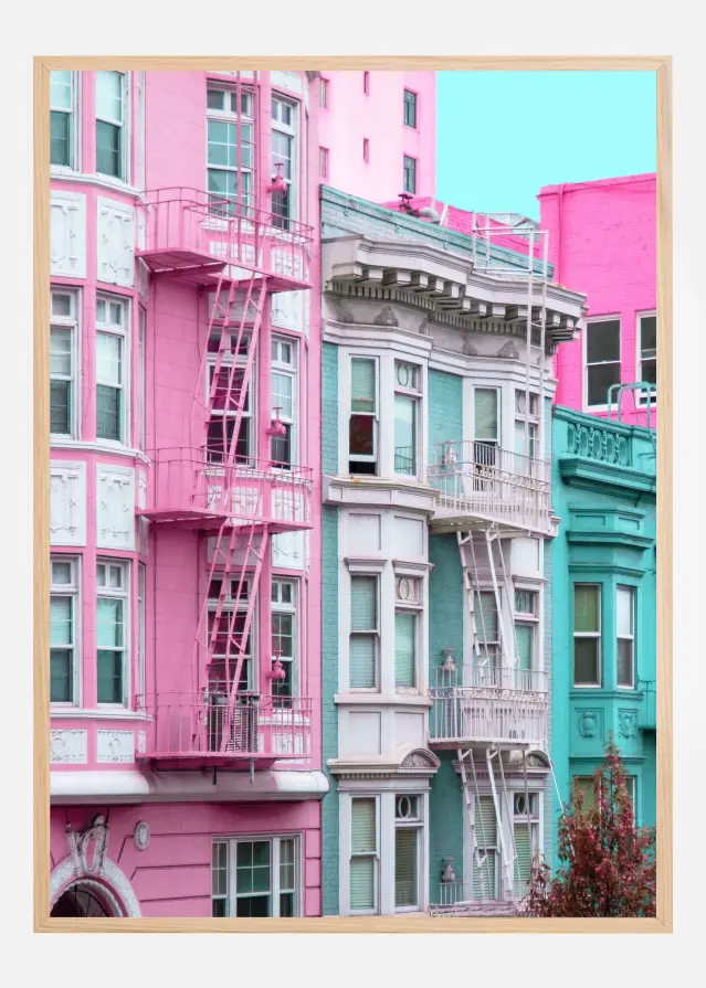 Pink and Blue Row Houses in San Francisco Plakat