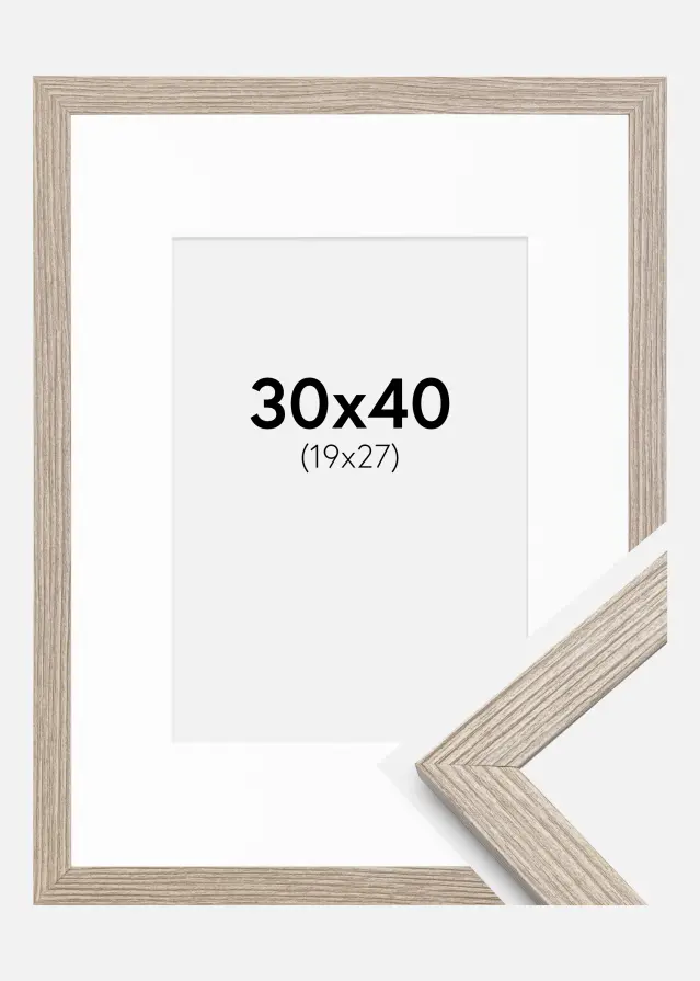 Raam Stilren Greige tamm 30x40 cm - paspartuu Valge 20x28 cm
