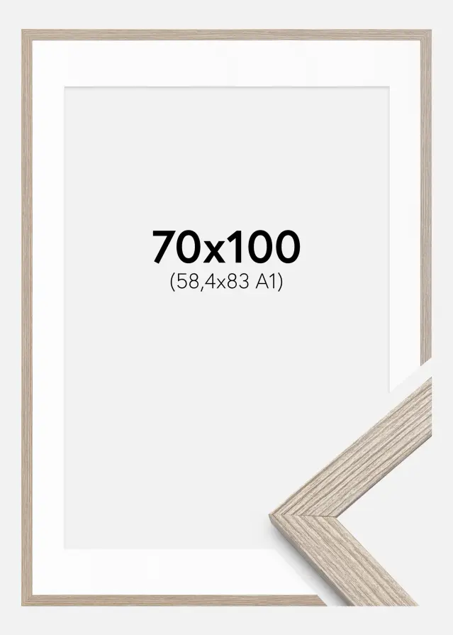 Raam Stilren Greige Tamm 70x100 cm - paspartuu Valge 59,4x84 cm