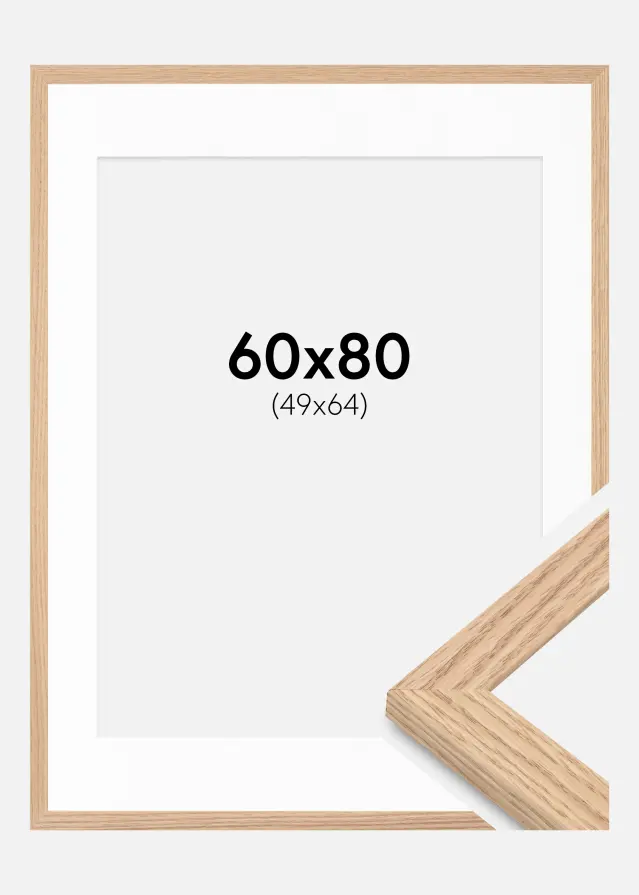 Raam Tidlös Massiivne tamm 60x80 cm - paspartuu valge 50x65 cm