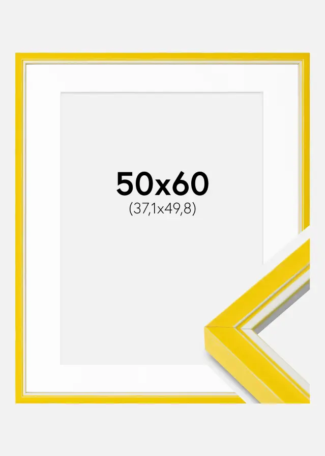 Raam Diana Kollane 50x60 cm - paspartuu Valge 15x20 tolli