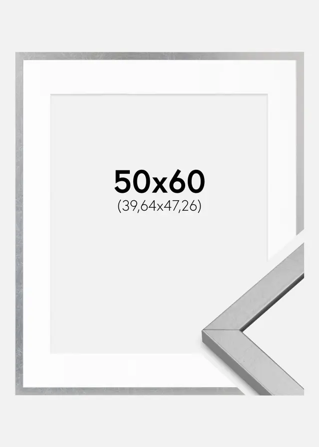 Raam Minerva Hõbedane 50x60 cm - paspartuu Valge 16x19 tolli