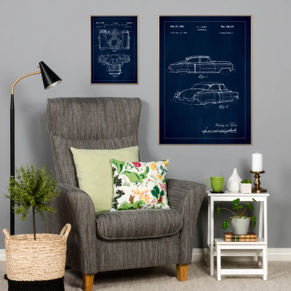 Patenteeritud joonistus - Cadillac sees - sinine Plakat