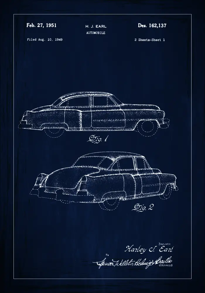 Patenteeritud joonistus - Cadillac sees - sinine Plakat