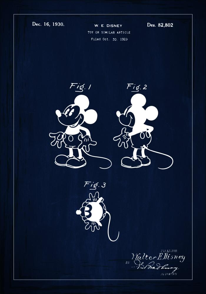 Patenteeritud joonistus - Disney - Mickey Mouse - sinine Plakat