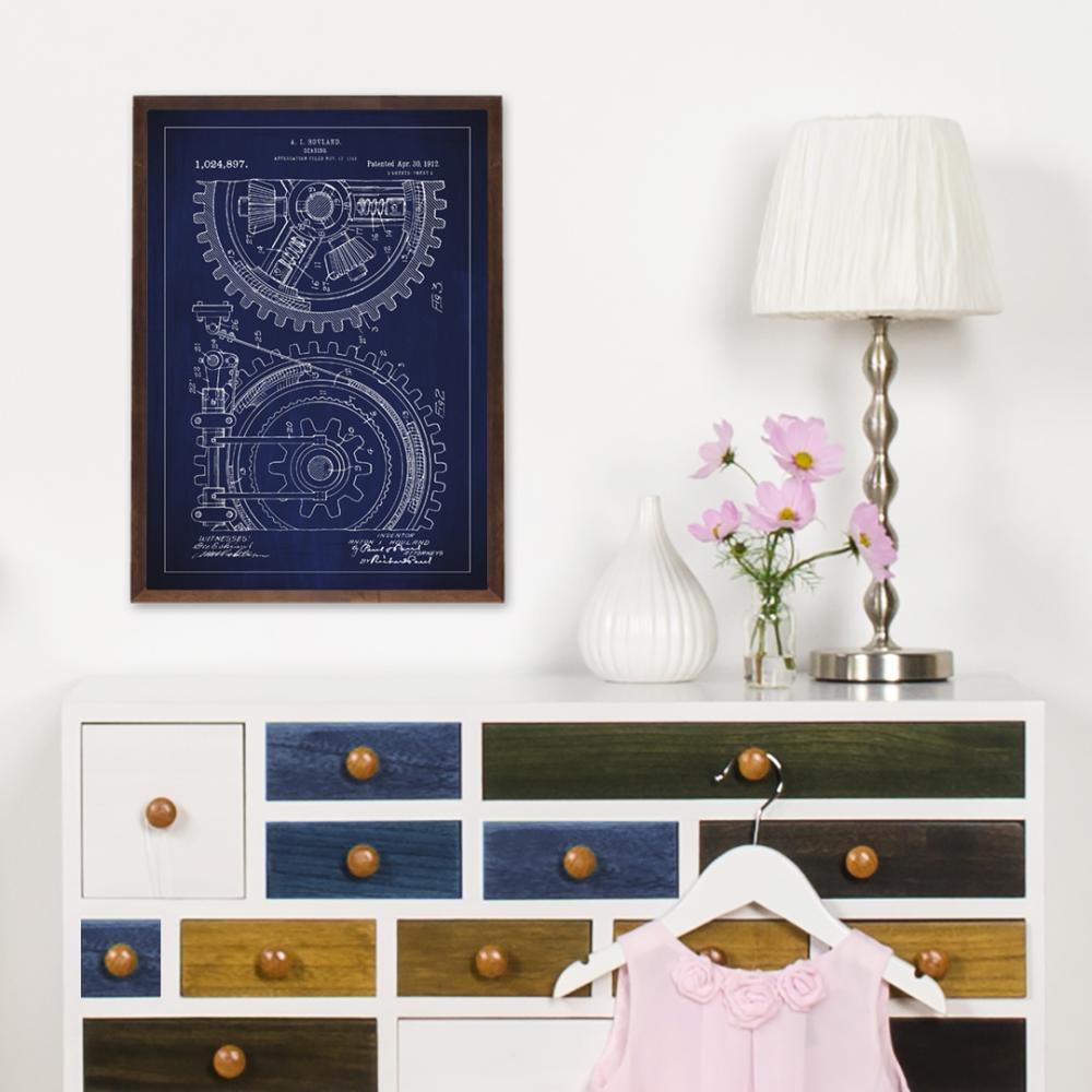 Patenteeritud joonistus - hammasratas - sinine Plakat