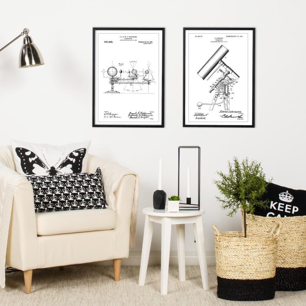Patenteeritud joonistus - teleskoop - valge Plakat