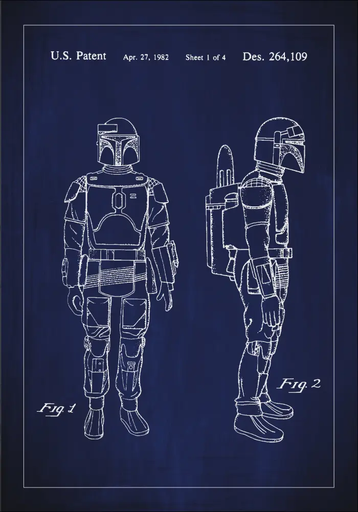 Patenteeritud joonistus - Star Wars - Boba Fett - sinine Plakat