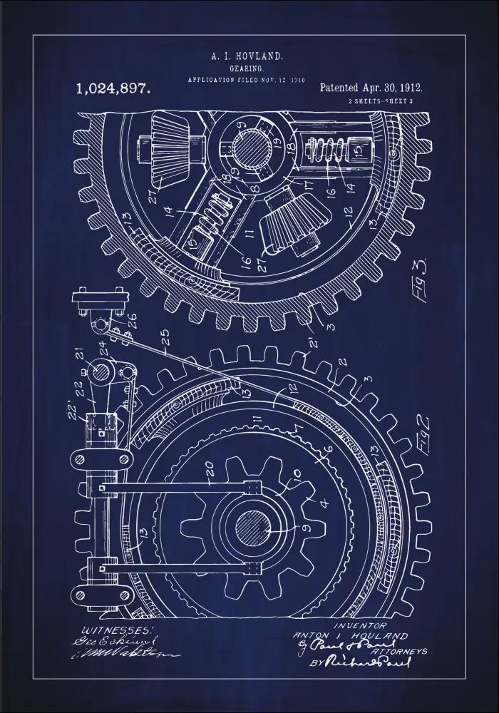 Patenteeritud joonistus - hammasratas - sinine Plakat