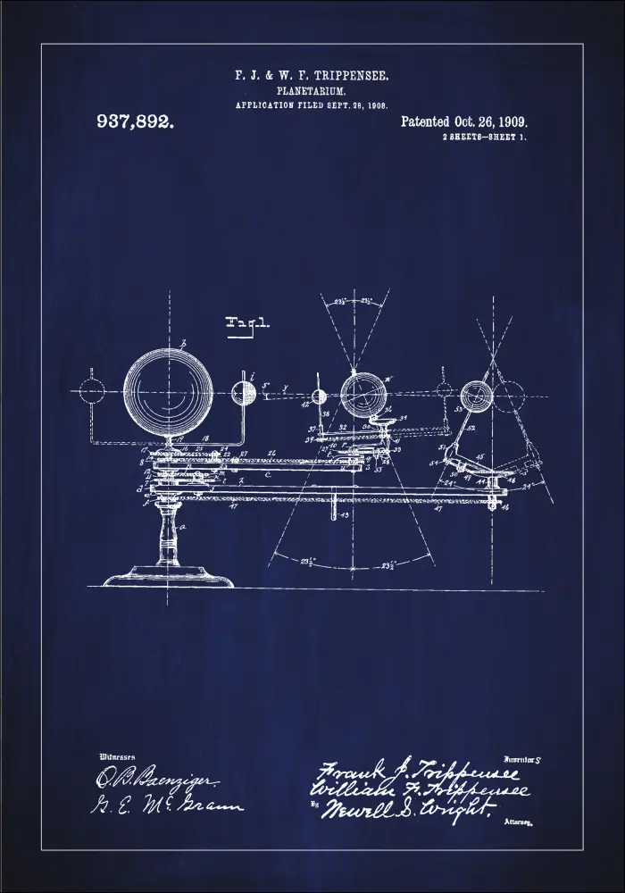 Patenteeritud joonistus - planetaarium - sinine Plakat