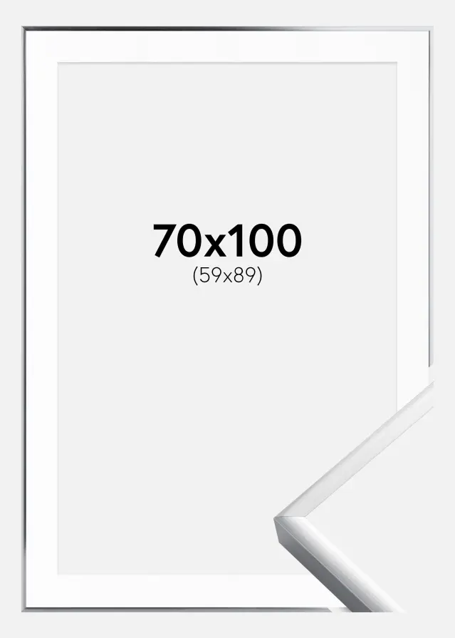 Raam Poster Frame Aluminum hobedane 70x100 cm - paspartuu valge