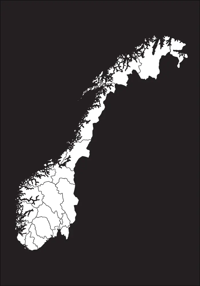 Kaart - Norge - valge Plakat