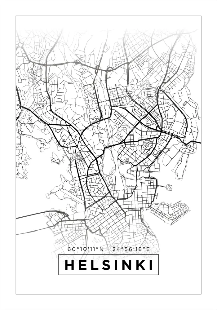 Kaart - Helsinki - valge Plakat