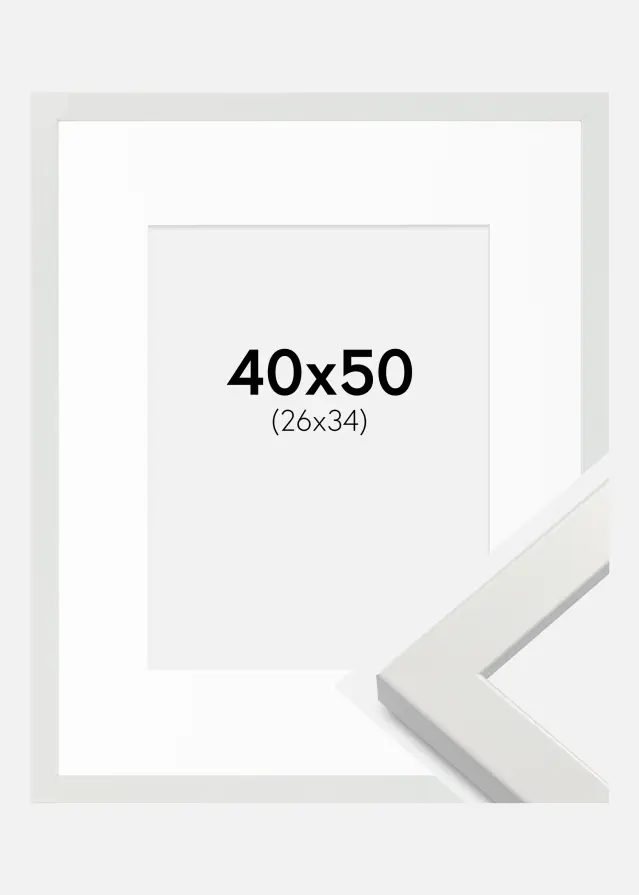 Raam White Wood Glossy 40x50 cm - paspartuu valge 27x35 cm