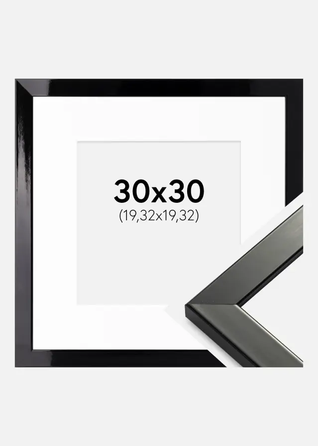 Raam Uppsala must korglaige 30x30 cm - paspartuu valge 8x8 inches