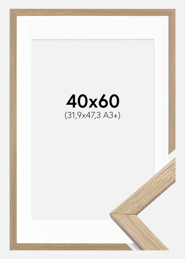 Raam stiilne tamm 40x60 cm - paspartuu valge 32,9x48,3 cm (A3+)