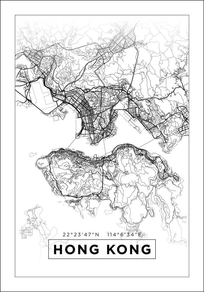 Kaart - Hong Kong - valge Plakat