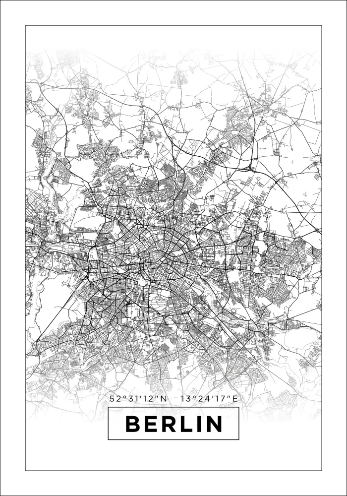 Kaart - Berlin - valge Plakat