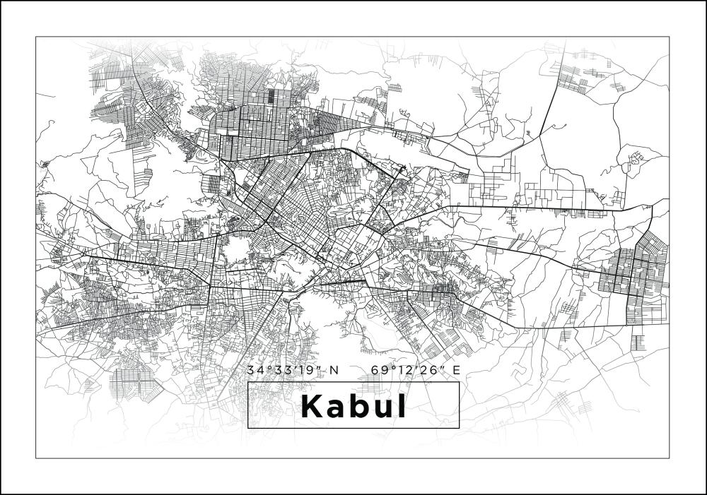 Kaart - Kabul - valge Plakat