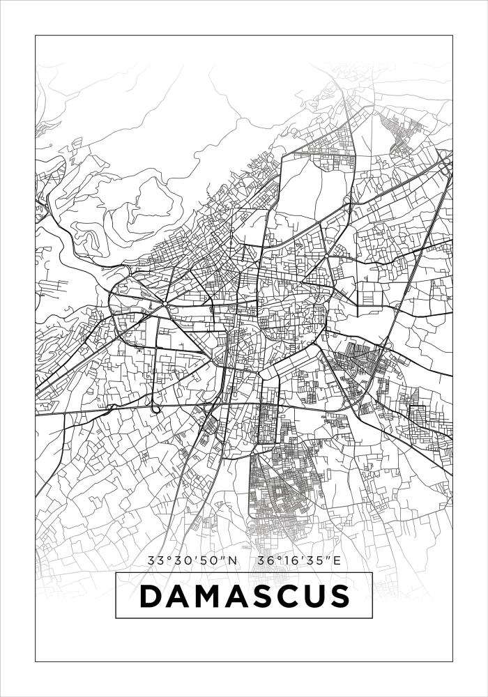 Kaart - Damascus - valge Plakat