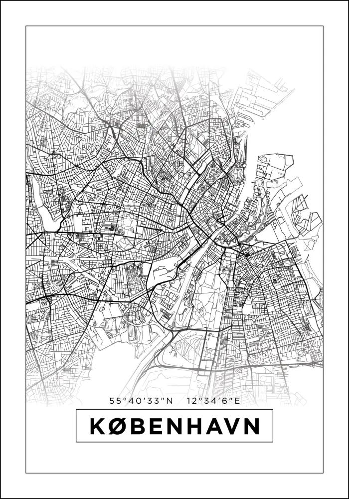 Kaart - KÃ¸benhavn - valge Plakat