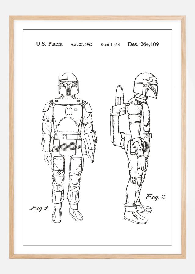 Patenteeritud joonistus - Star Wars - Boba Fett - valge Plakat