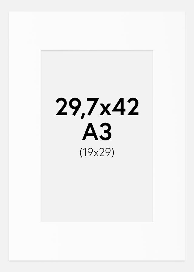 Paspartuu valge standard Valge äär A3 29,7x42 cm (19x29)