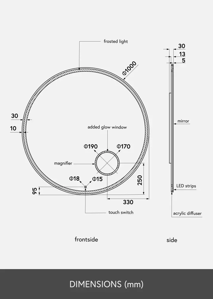 KAILA peegel Circular Magnifying LED 100 cm Ø