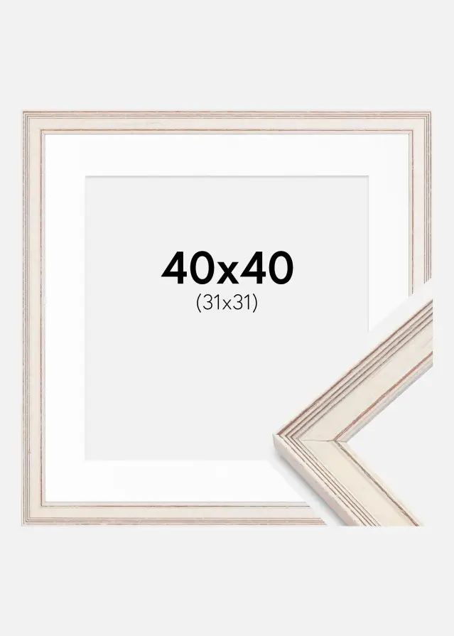 Raam Shabby Chic valge 40x40 cm - paspartuu valge 32x32 cm