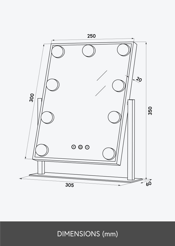 KAILA meikimispeegel Hollywood 9 valge 25x30 cm