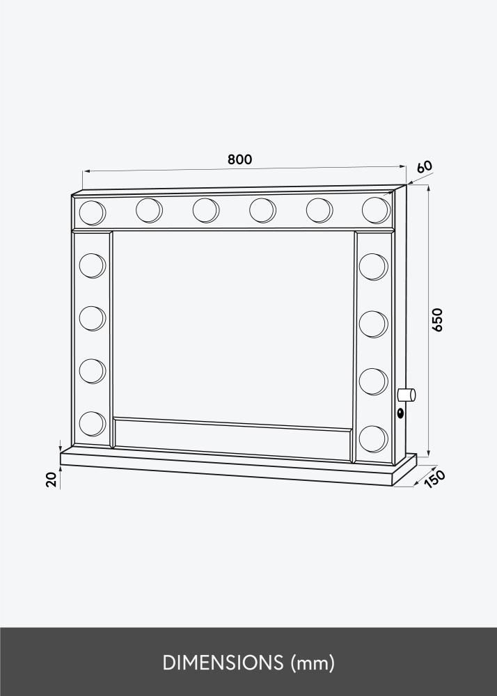 KAILA meikimispeegel Hollywood 14 E27 hobedane 80x65 cm