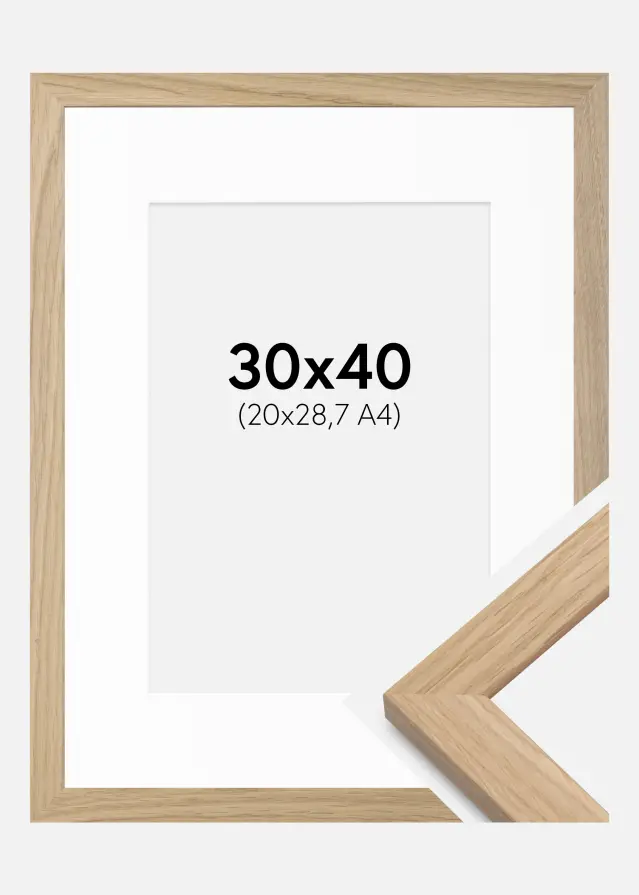 Raam Oak Wood 30x40 cm - paspartuu valge 21x29,7 cm (A4)