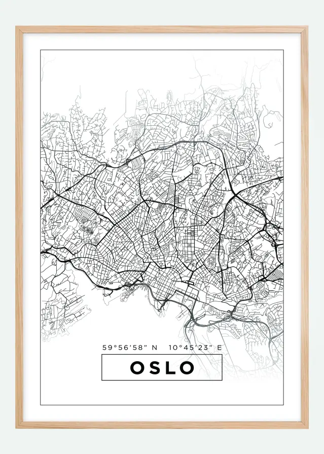 Kaart - Oslo - valge Plakat