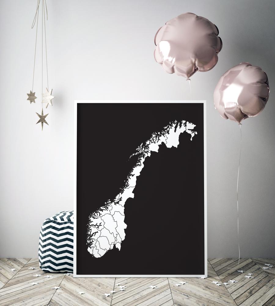 Kaart - Norge - valge Plakat