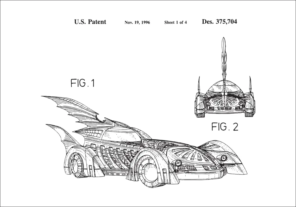 Patenteeritud joonistus - Batman - Batmobile 1996 sees Plakat