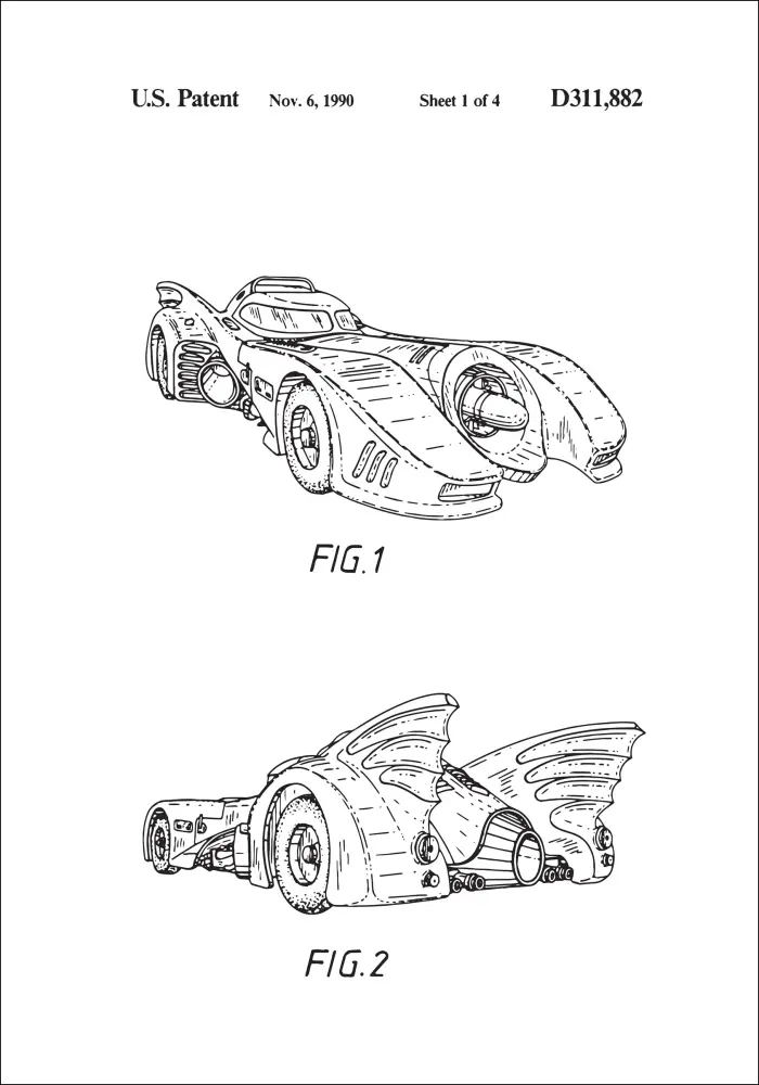 Patenteeritud joonistus - Batman - Batmobile 1990 sees Plakat
