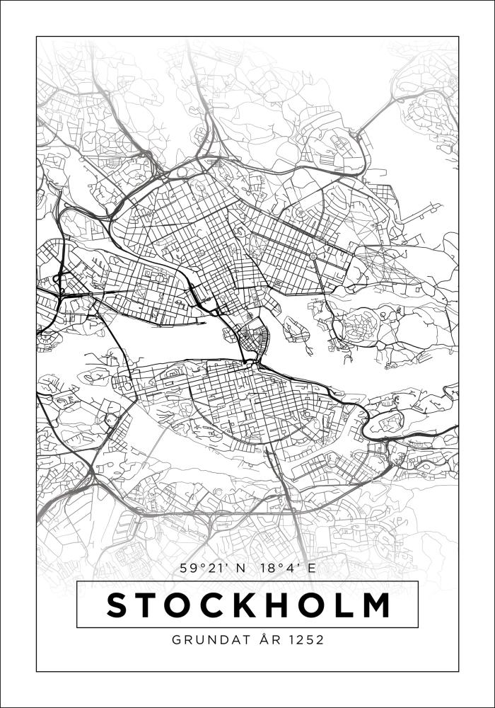 Kaart - Stockholm - valge Plakat