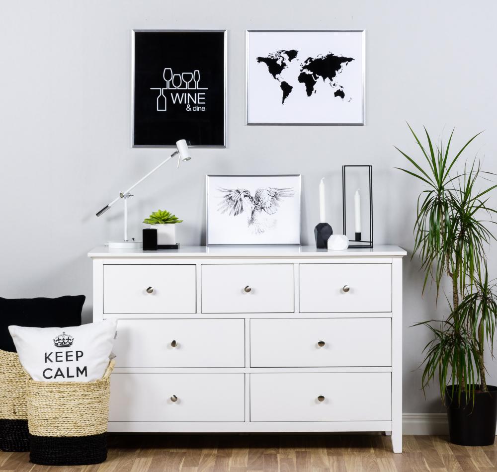 Wine & dine - Valge trÃ¼kk mustal taustal Plakat