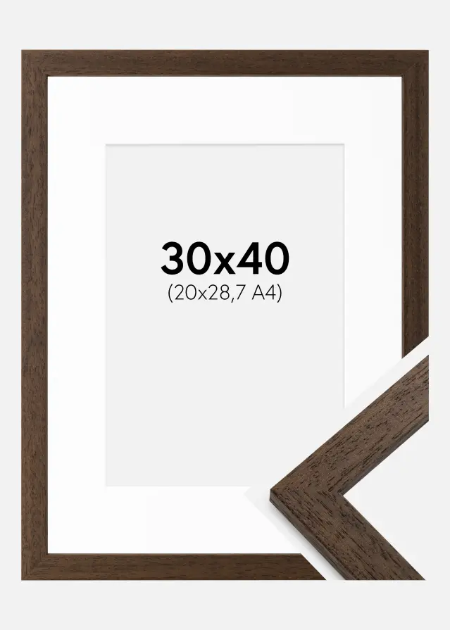 Raam Brown Wood 30x40 cm - paspartuu valge 21x29,7 cm (A4)