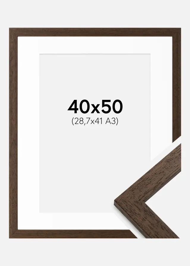 Raam Brown Wood 40x50 cm - paspartuu valge 29,7x42 cm (A3)