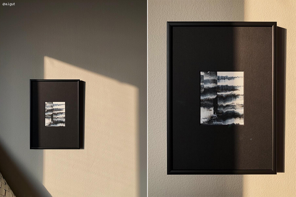 Must mõõtudega tellitud paspartuu mustvalgele motiivile