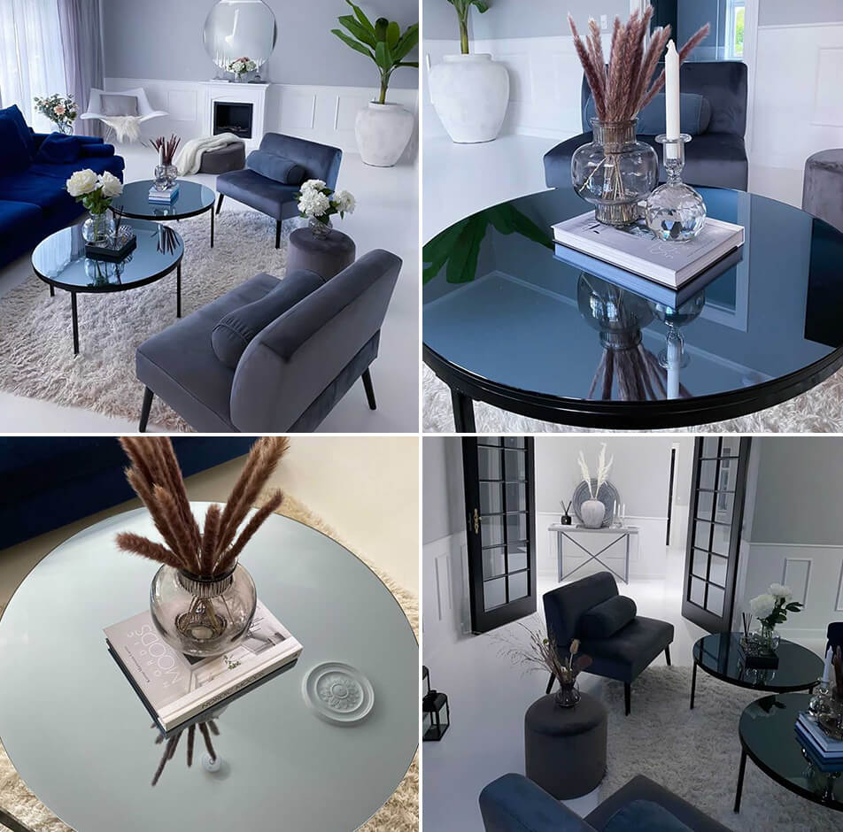 Peeglilaud – diivanilaud hallika peegliklaasiga