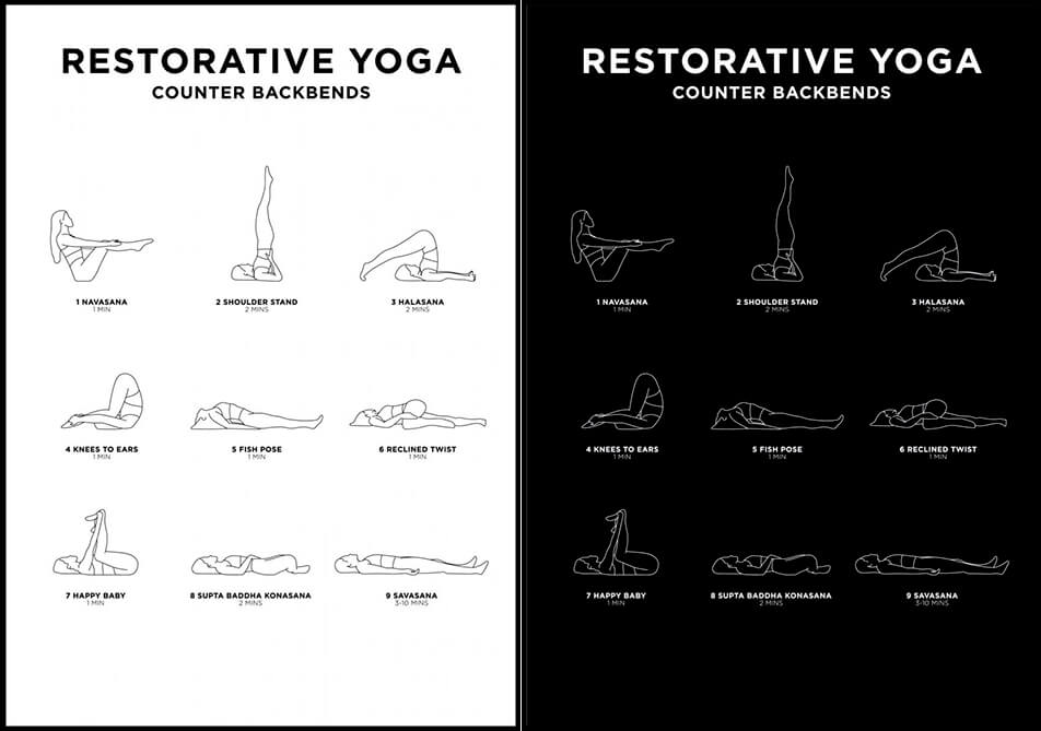 Jooga-plakat valge või musta värviga - Restorative yoga